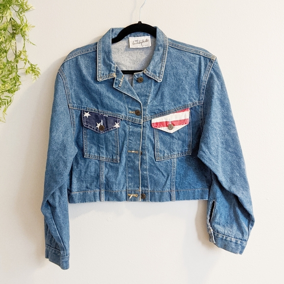 Vintage Beverly Hills Denim Crop Americana Jacket - Picture 1 of 13